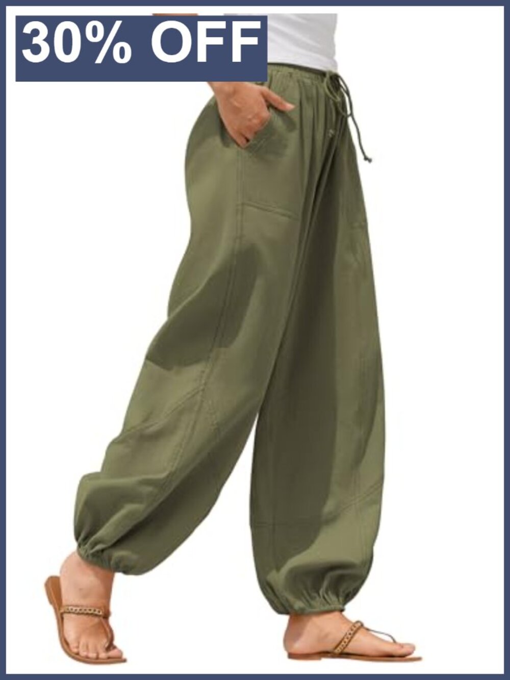 Linen Rayon Wide Leg Drawstring High Rise Sweatpants Ankle Casual
